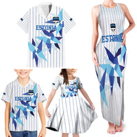 Custom Estonia Football Family Matching Tank Maxi Dress and Hawaiian Shirt Retro Jersey White Version