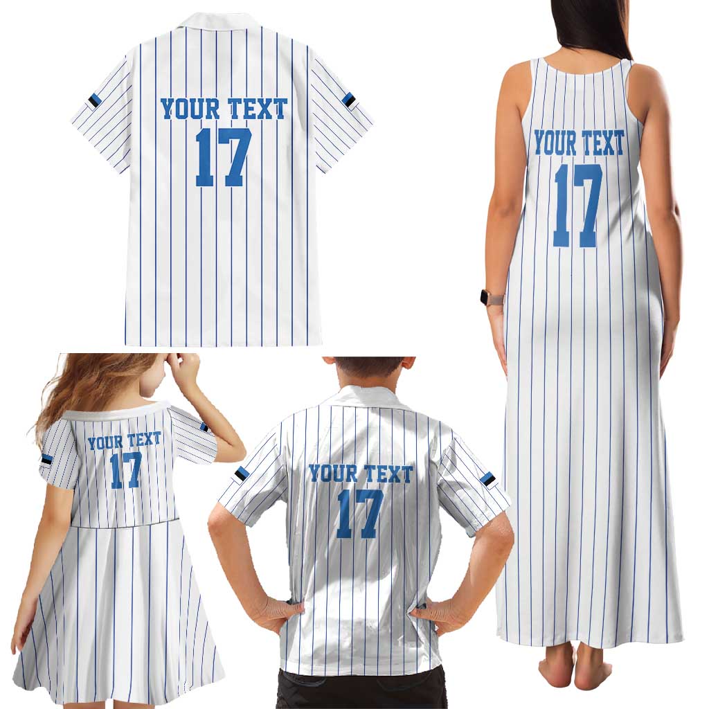 Custom Estonia Football Family Matching Tank Maxi Dress and Hawaiian Shirt Retro Jersey White Version