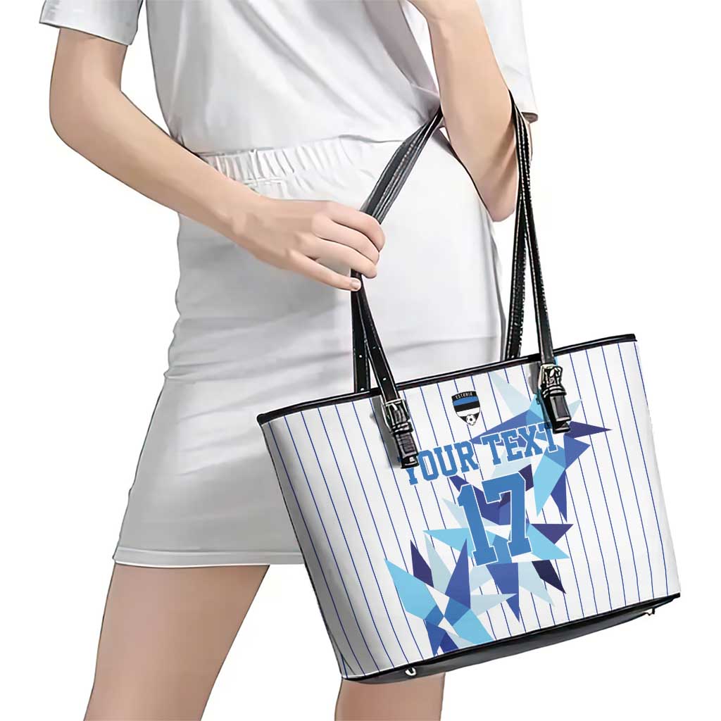 Custom Estonia Football Leather Tote Bag Retro Jersey White Version