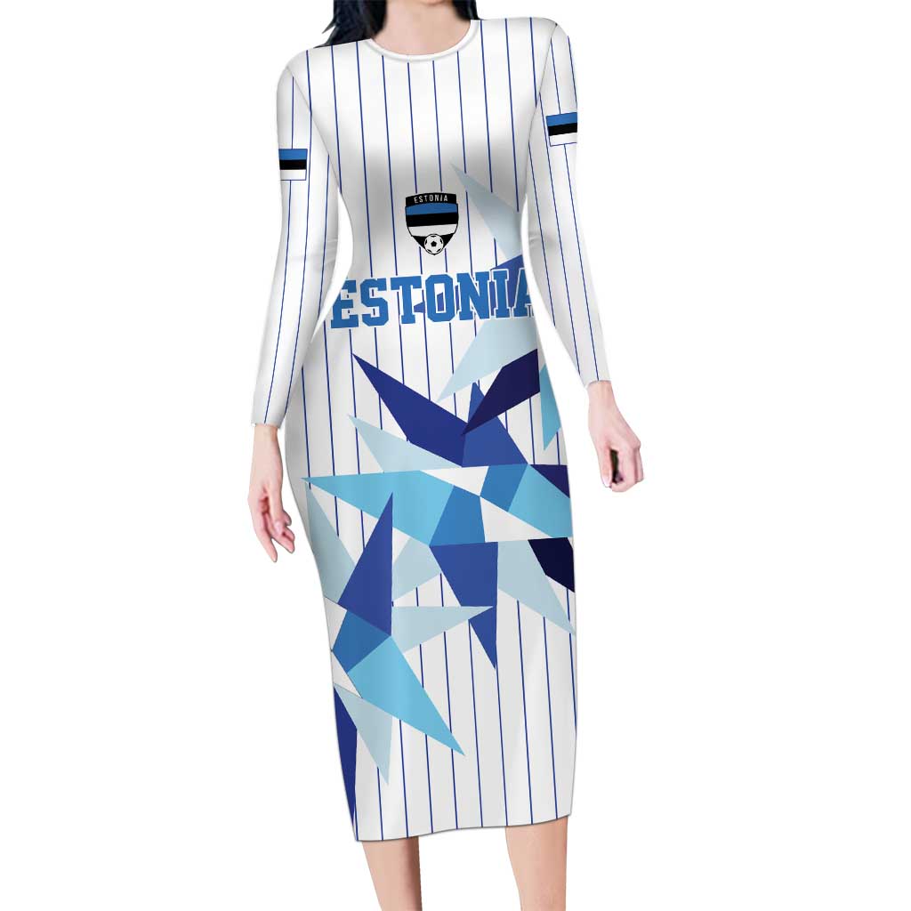 Custom Estonia Football Long Sleeve Bodycon Dress Retro Jersey White Version