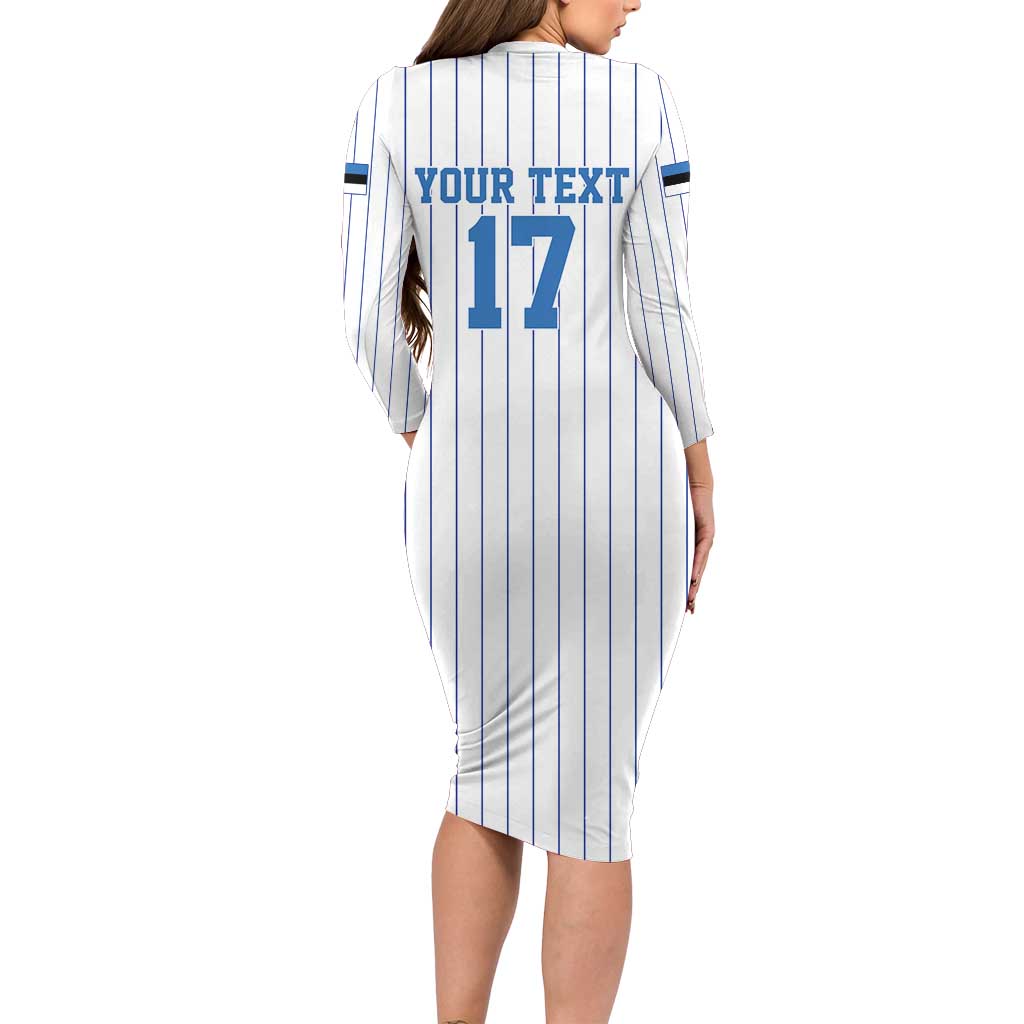 Custom Estonia Football Long Sleeve Bodycon Dress Retro Jersey White Version