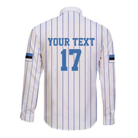 Custom Estonia Football Long Sleeve Button Shirt Retro Jersey White Version