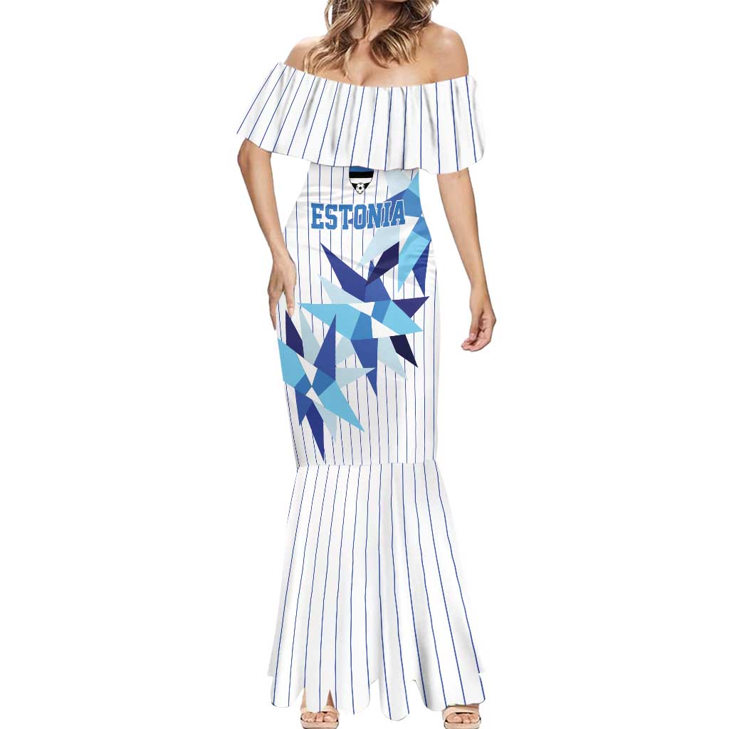 Custom Estonia Football Mermaid Dress Retro Jersey White Version