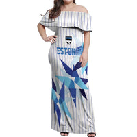 Custom Estonia Football Off Shoulder Maxi Dress Retro Jersey White Version