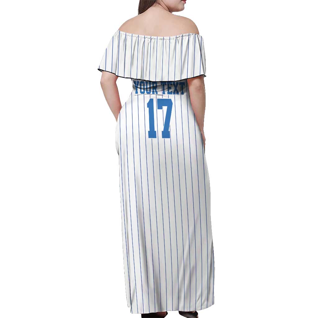 Custom Estonia Football Off Shoulder Maxi Dress Retro Jersey White Version
