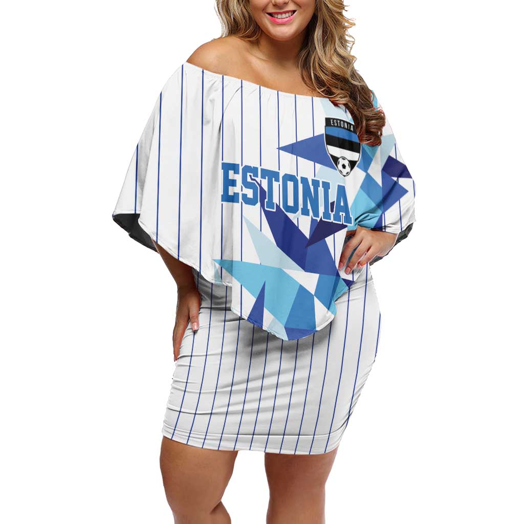 Custom Estonia Football Off Shoulder Short Dress Retro Jersey White Version