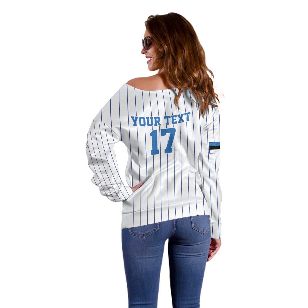 Custom Estonia Football Off Shoulder Sweater Retro Jersey White Version