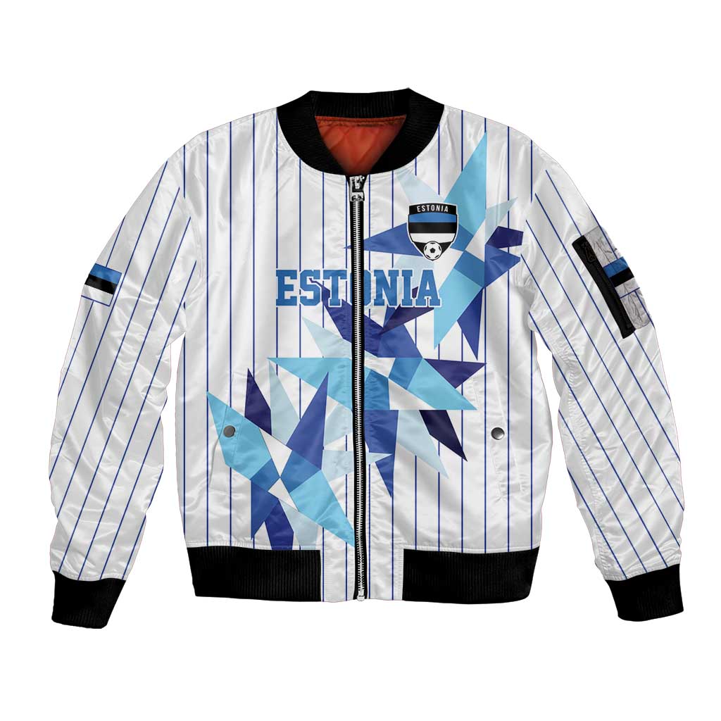 Custom Estonia Football Sleeve Zip Bomber Jacket Retro Jersey White Version