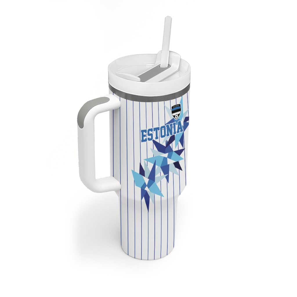 Custom Estonia Football Tumbler With Handle Retro Jersey White Version
