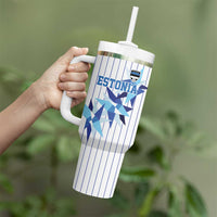 Custom Estonia Football Tumbler With Handle Retro Jersey White Version