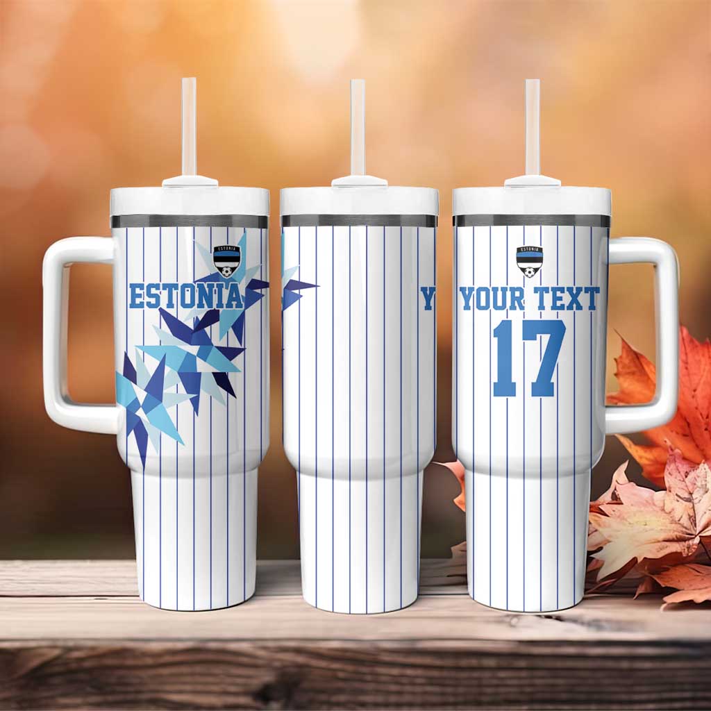 Custom Estonia Football Tumbler With Handle Retro Jersey White Version