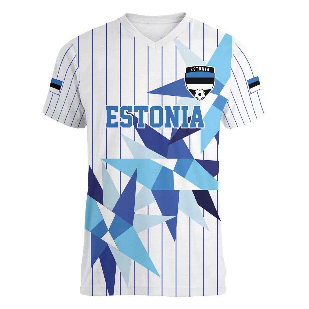 Custom Estonia Football Women V-Neck T-Shirt Retro Jersey White Version