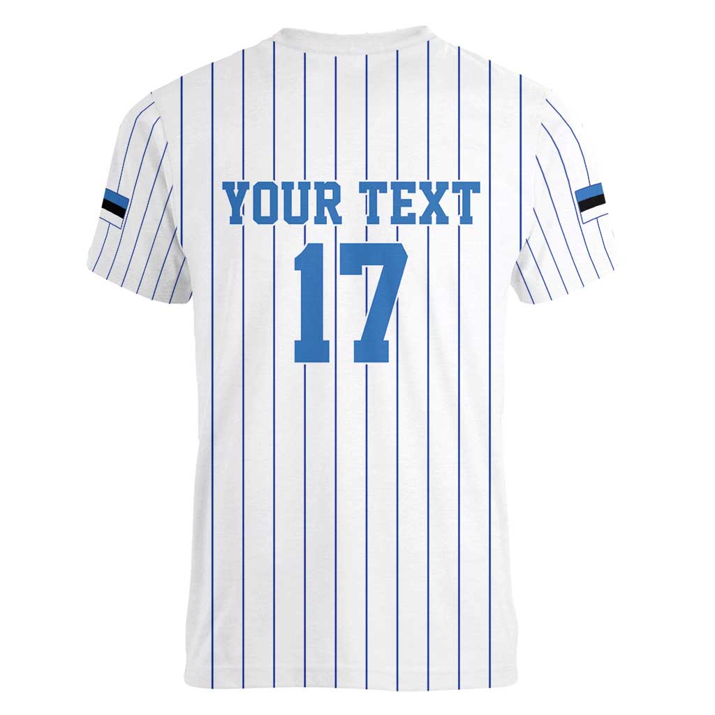 Custom Estonia Football Women V-Neck T-Shirt Retro Jersey White Version