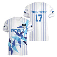 Custom Estonia Football Women V-Neck T-Shirt Retro Jersey White Version