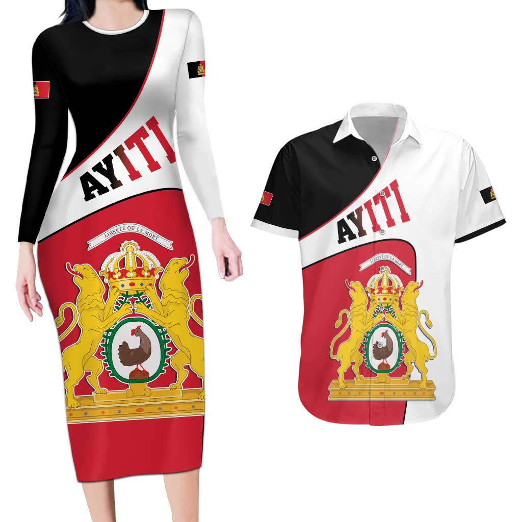 Haiti First Empire Couples Matching Long Sleeve Bodycon Dress and Hawaiian Shirt Anpi an Ayiti 1804-1806