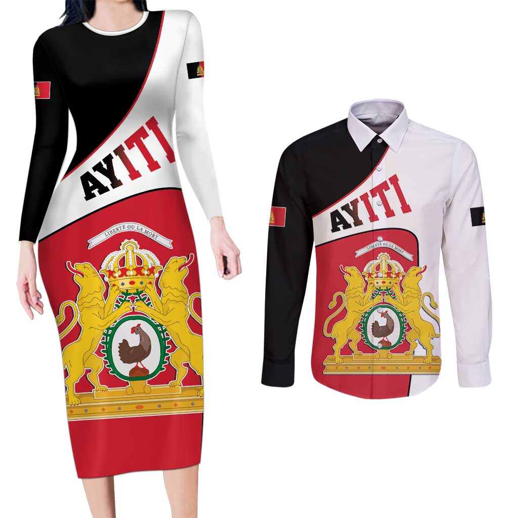 Haiti First Empire Couples Matching Long Sleeve Bodycon Dress and Long Sleeve Button Shirt Anpi an Ayiti 1804-1806