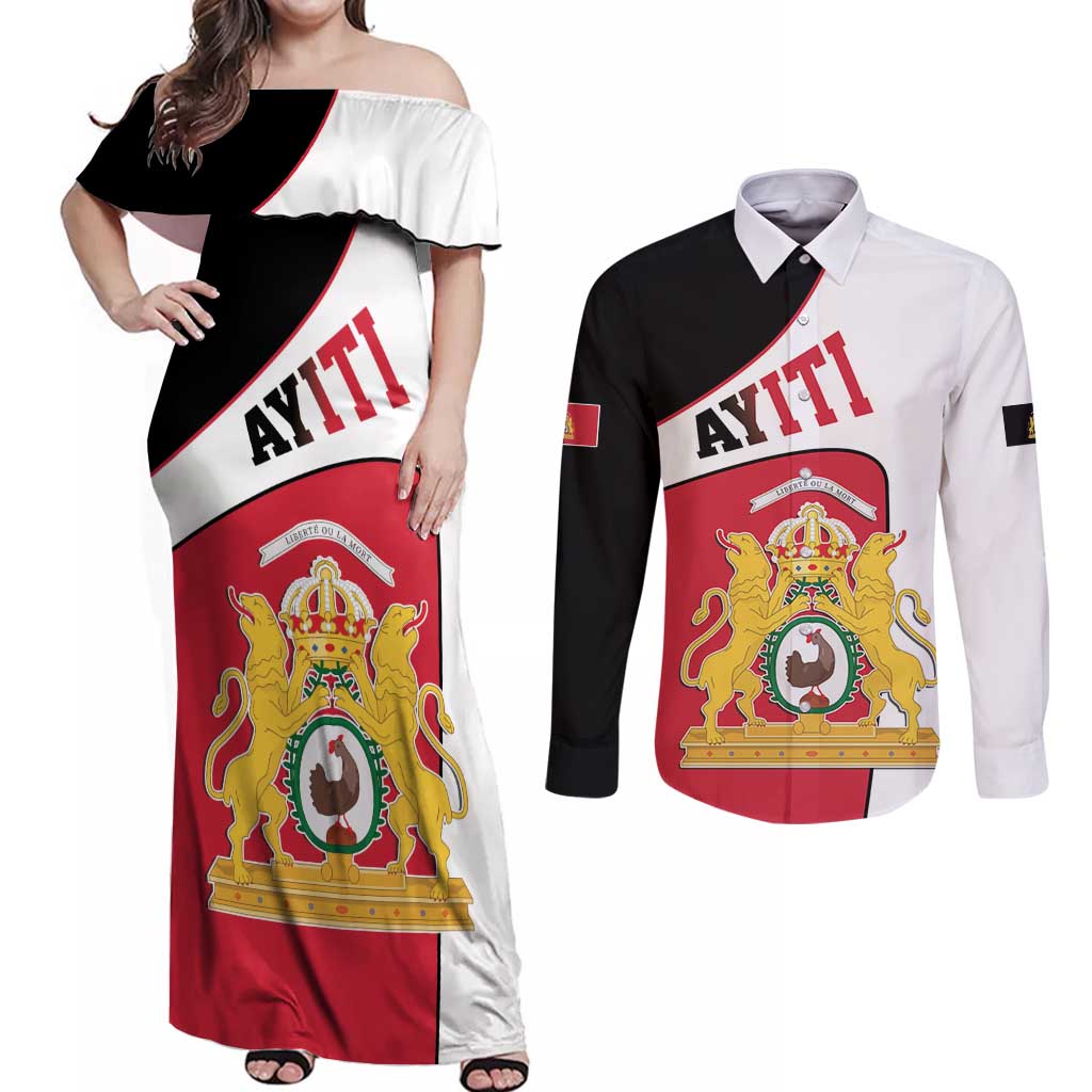 Haiti First Empire Couples Matching Off Shoulder Maxi Dress and Long Sleeve Button Shirt Anpi an Ayiti 1804-1806