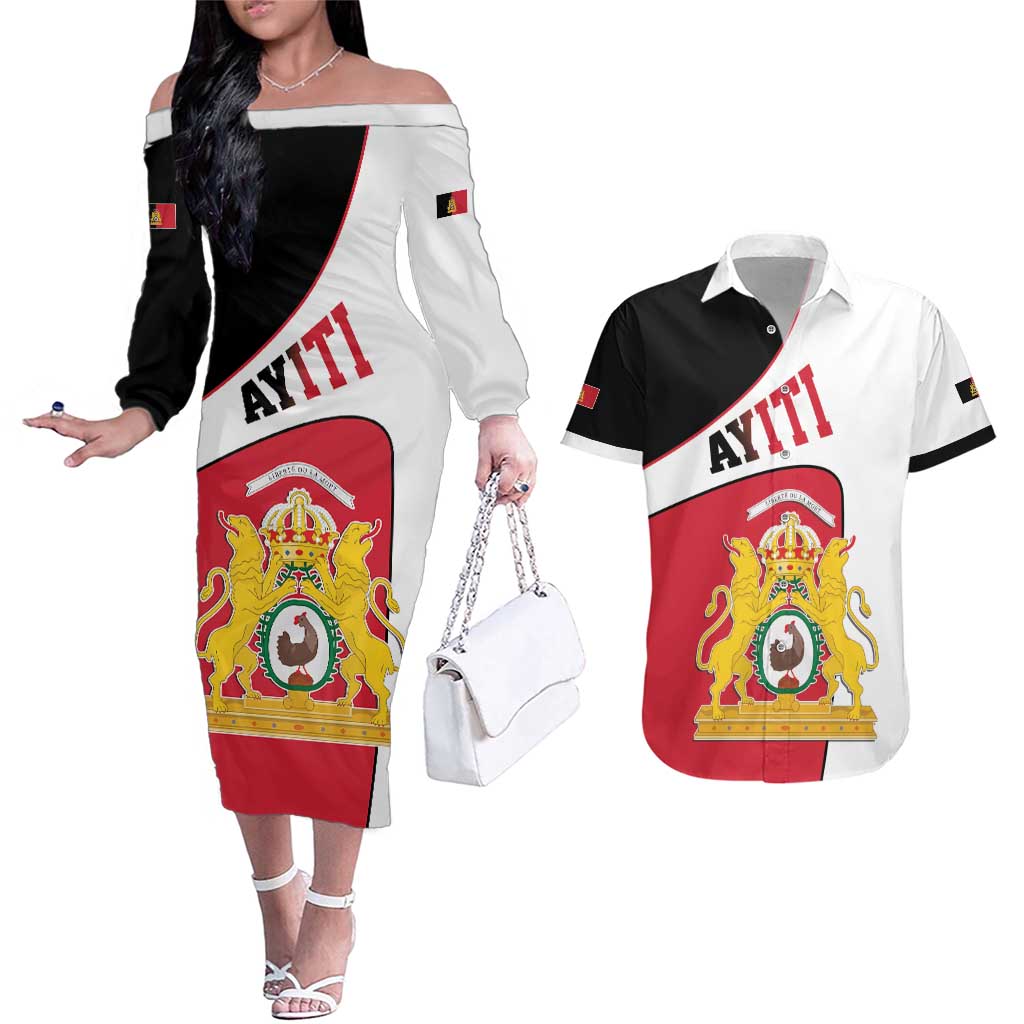 Haiti First Empire Couples Matching Off The Shoulder Long Sleeve Dress and Hawaiian Shirt Anpi an Ayiti 1804-1806