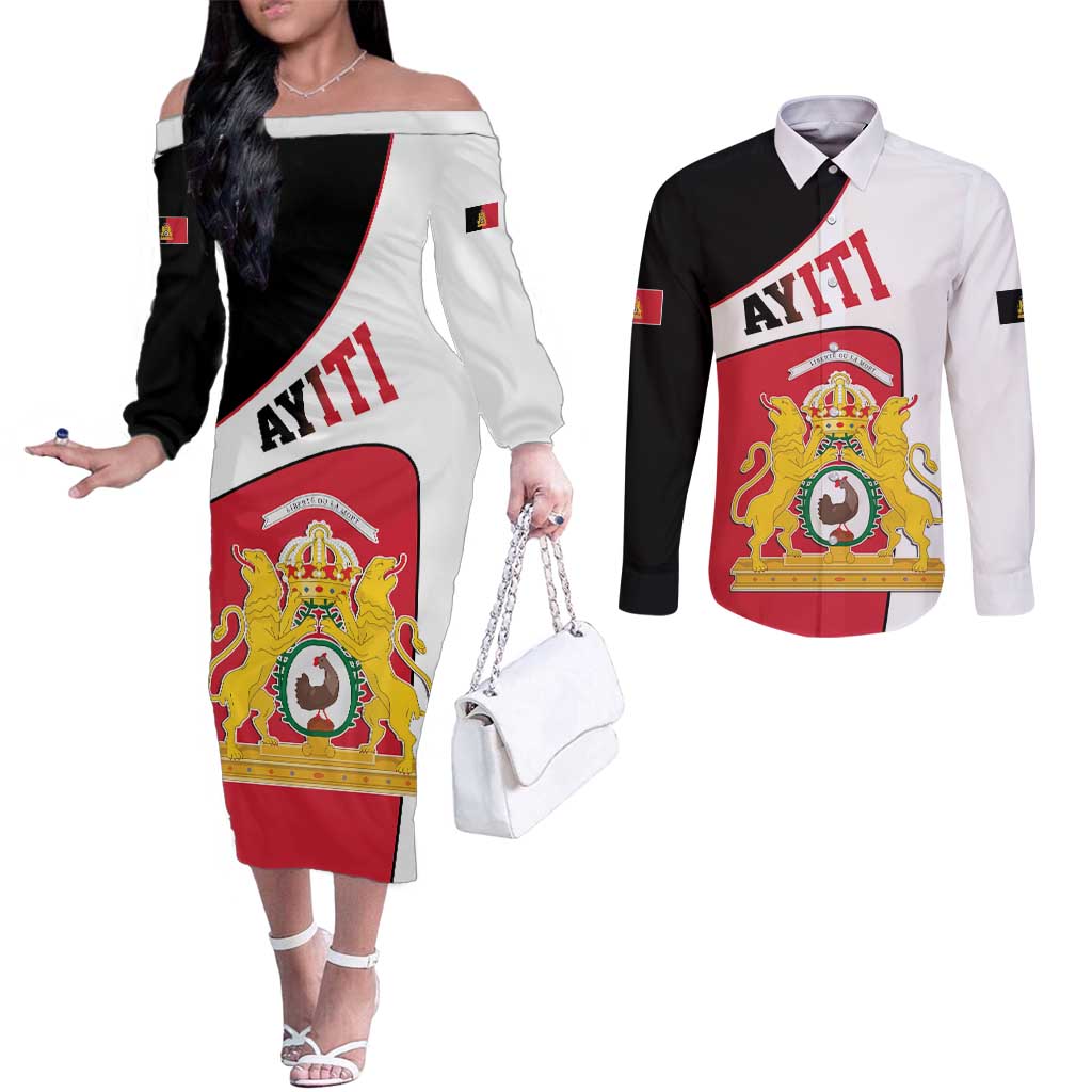 Haiti First Empire Couples Matching Off The Shoulder Long Sleeve Dress and Long Sleeve Button Shirt Anpi an Ayiti 1804-1806
