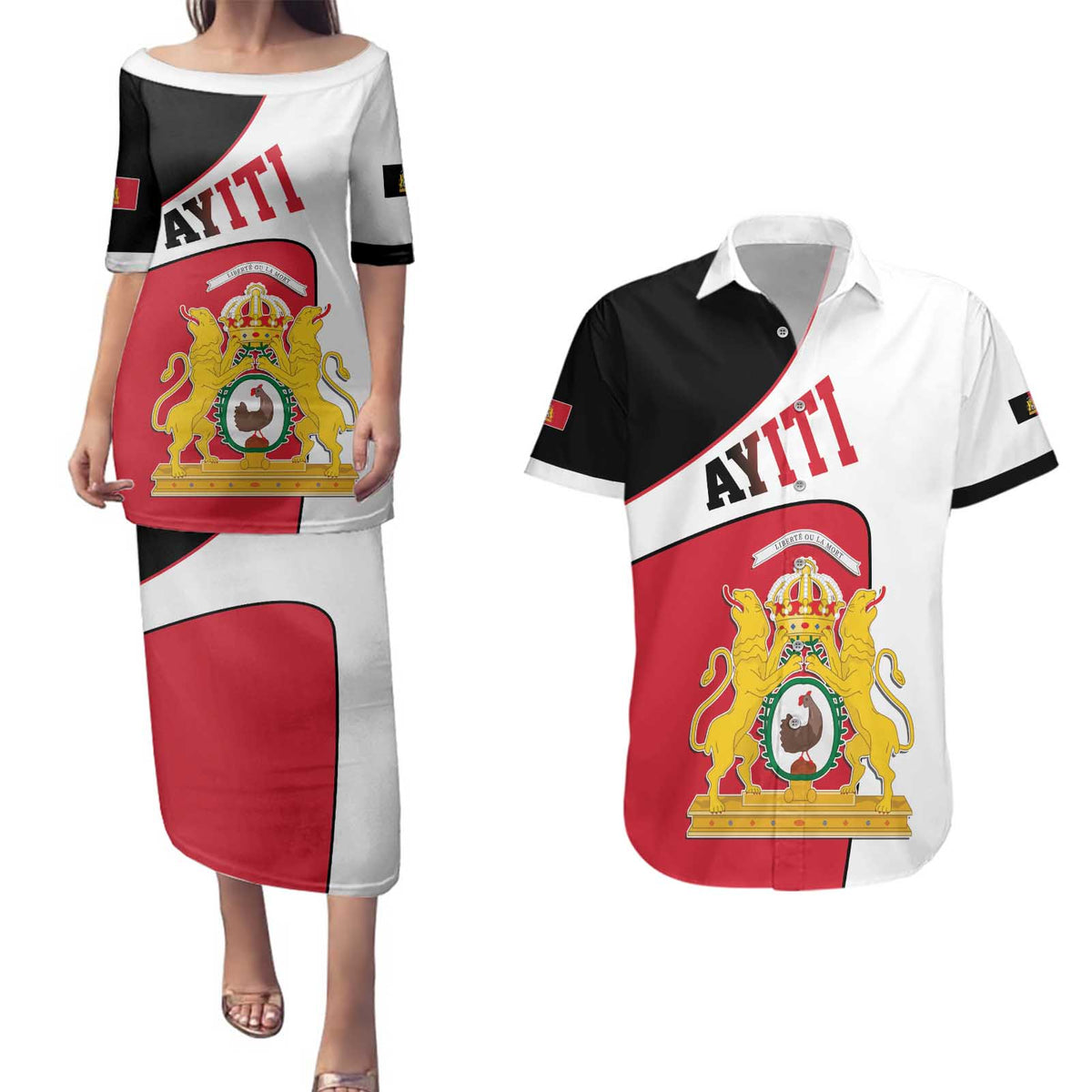 Haiti First Empire Couples Matching Puletasi and Hawaiian Shirt Anpi an Ayiti 1804-1806