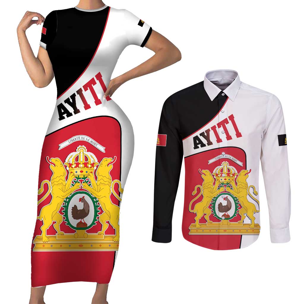 Haiti First Empire Couples Matching Short Sleeve Bodycon Dress and Long Sleeve Button Shirt Anpi an Ayiti 1804-1806
