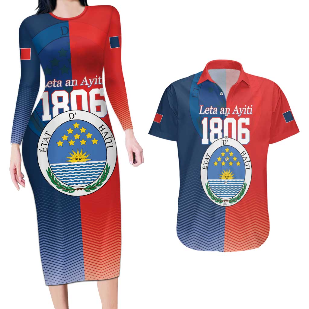 North Haiti State of Haiti Couples Matching Long Sleeve Bodycon Dress and Hawaiian Shirt Leta an Ayiti 1806-1811