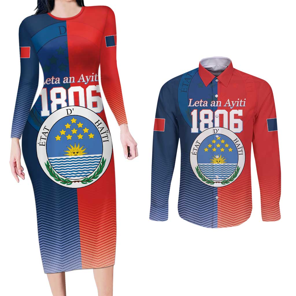 North Haiti State of Haiti Couples Matching Long Sleeve Bodycon Dress and Long Sleeve Button Shirt Leta an Ayiti 1806-1811