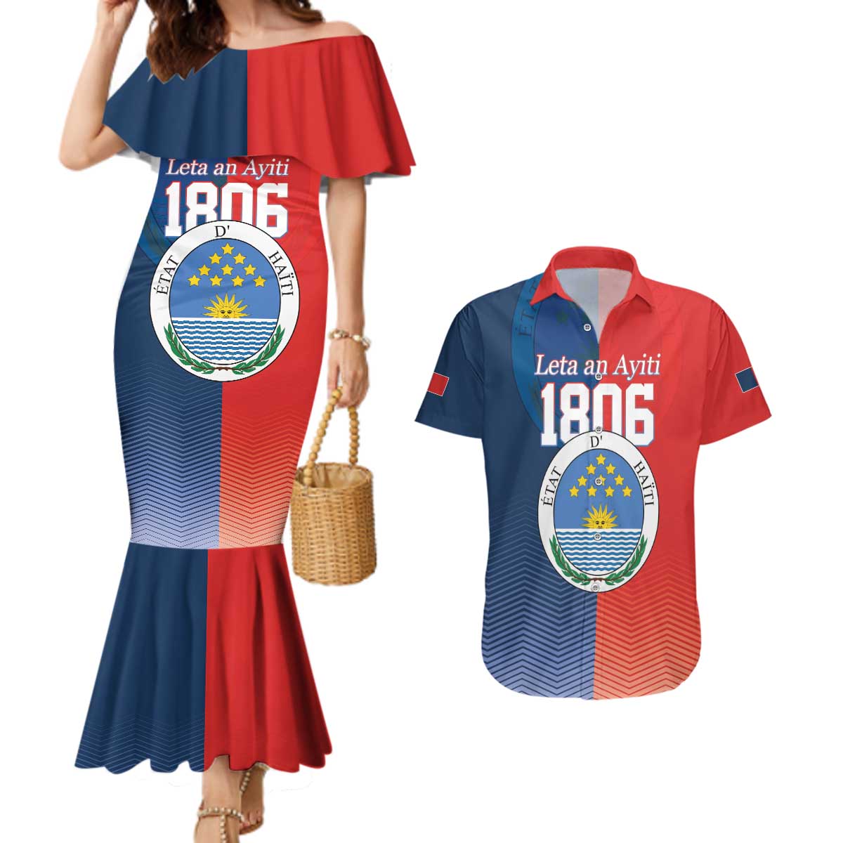 North Haiti State of Haiti Couples Matching Mermaid Dress and Hawaiian Shirt Leta an Ayiti 1806-1811