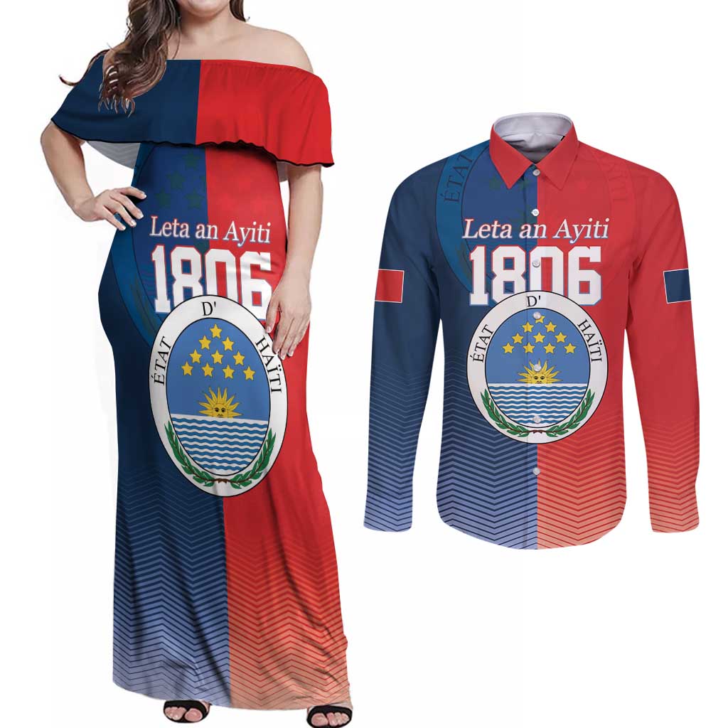 North Haiti State of Haiti Couples Matching Off Shoulder Maxi Dress and Long Sleeve Button Shirt Leta an Ayiti 1806-1811