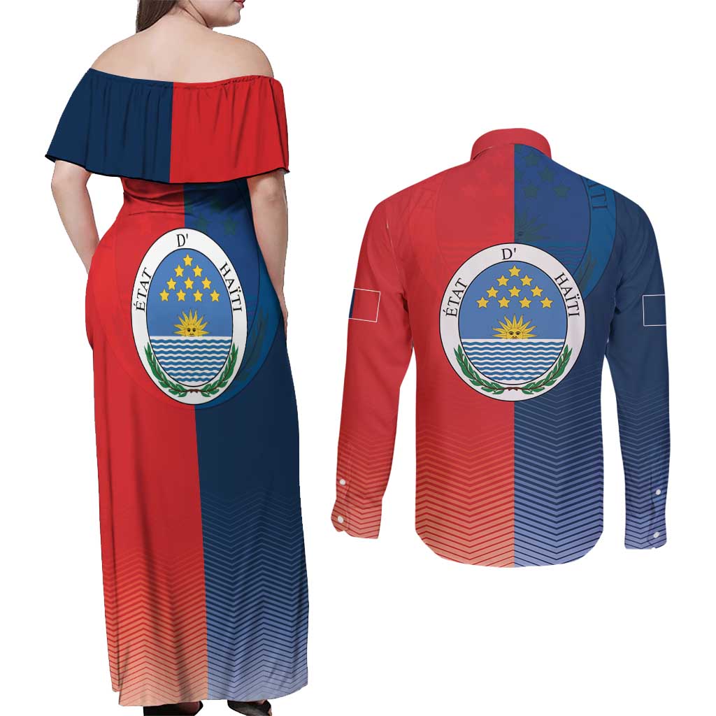 North Haiti State of Haiti Couples Matching Off Shoulder Maxi Dress and Long Sleeve Button Shirt Leta an Ayiti 1806-1811