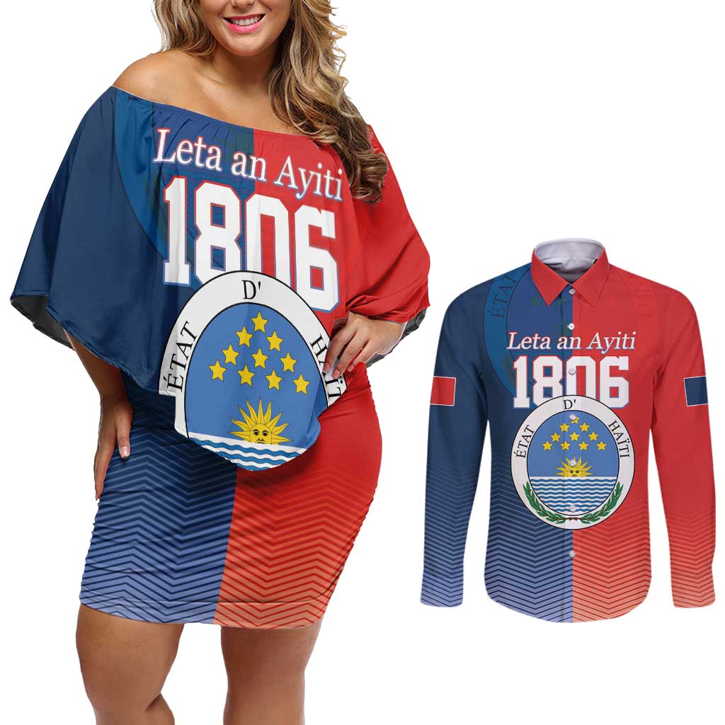 North Haiti State of Haiti Couples Matching Off Shoulder Short Dress and Long Sleeve Button Shirt Leta an Ayiti 1806-1811