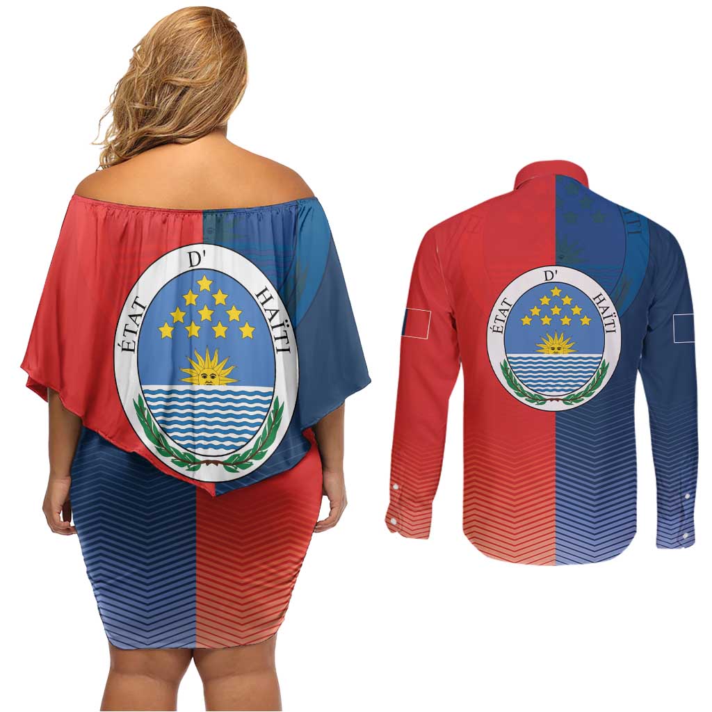North Haiti State of Haiti Couples Matching Off Shoulder Short Dress and Long Sleeve Button Shirt Leta an Ayiti 1806-1811