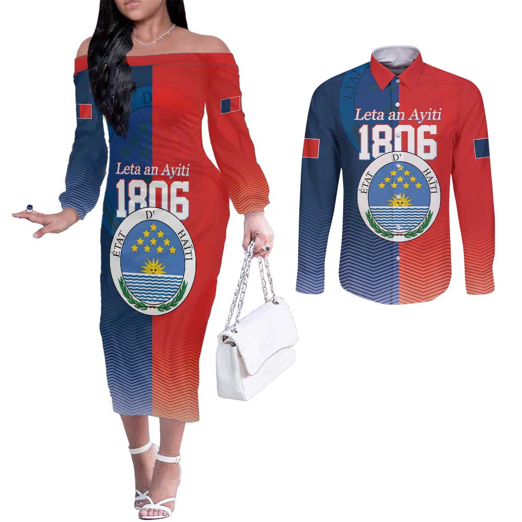 North Haiti State of Haiti Couples Matching Off The Shoulder Long Sleeve Dress and Long Sleeve Button Shirt Leta an Ayiti 1806-1811