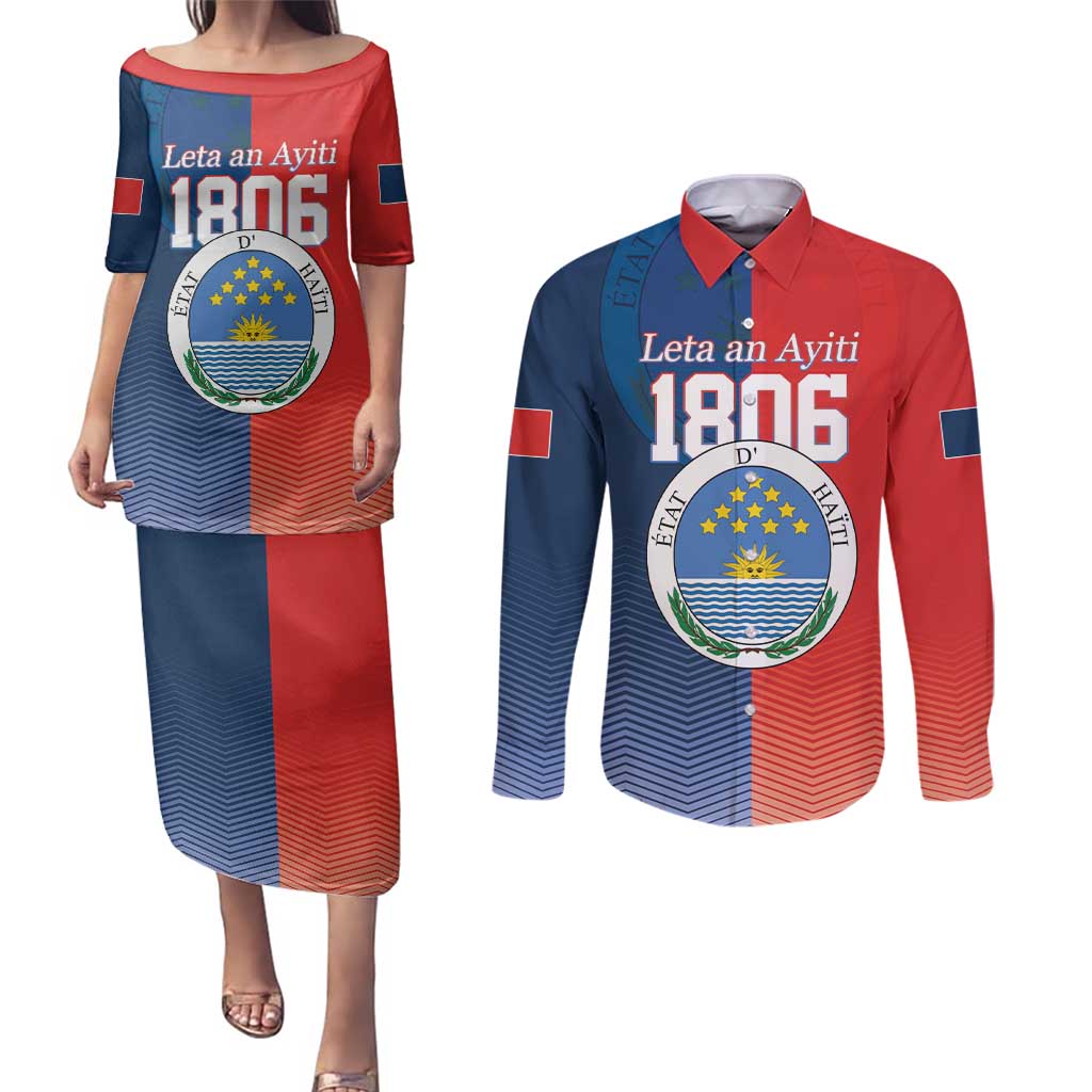 North Haiti State of Haiti Couples Matching Puletasi and Long Sleeve Button Shirt Leta an Ayiti 1806-1811