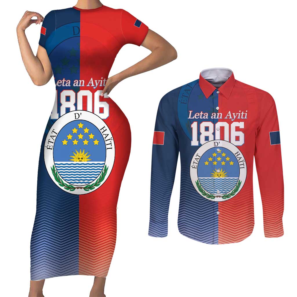 North Haiti State of Haiti Couples Matching Short Sleeve Bodycon Dress and Long Sleeve Button Shirt Leta an Ayiti 1806-1811