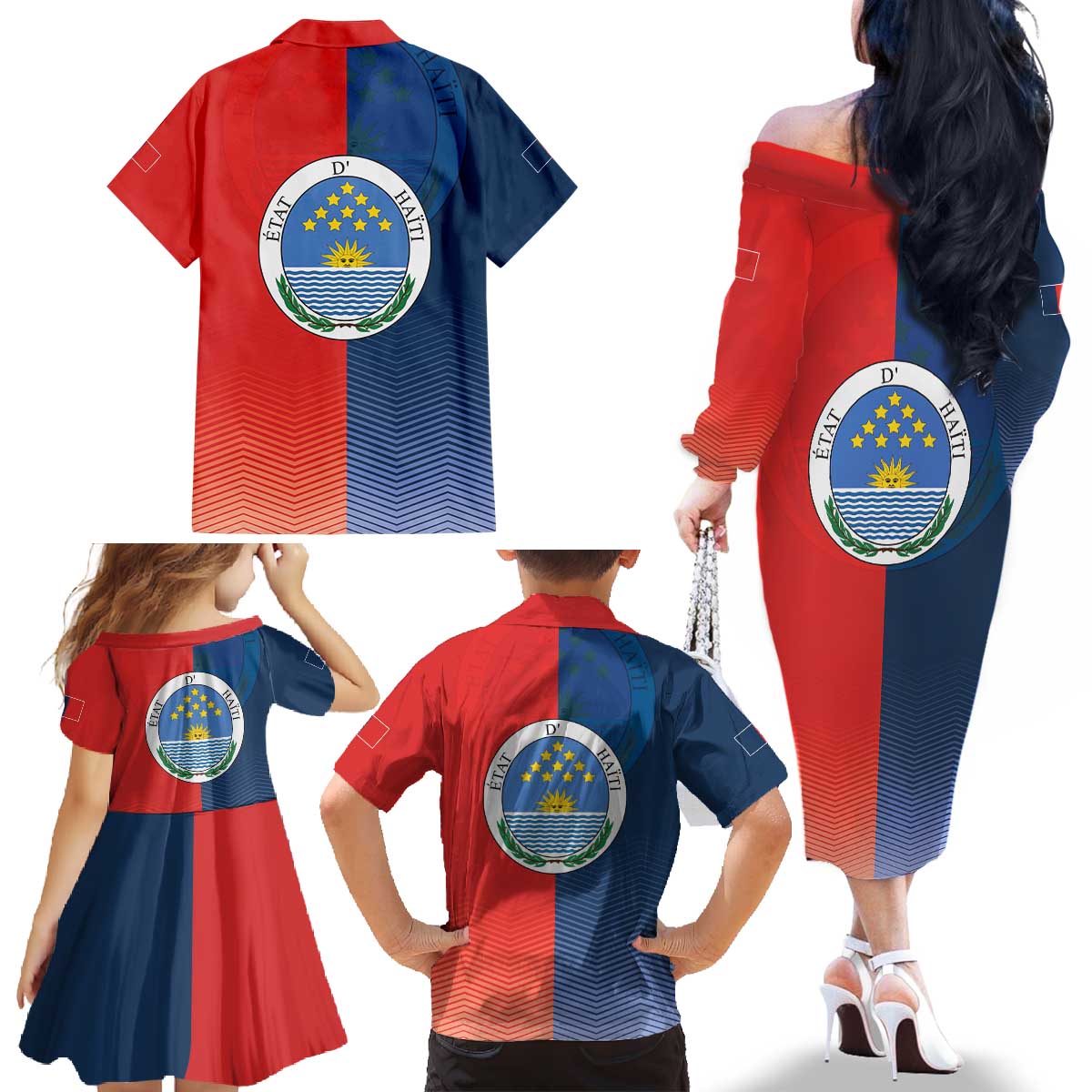 North Haiti State of Haiti Family Matching Off The Shoulder Long Sleeve Dress and Hawaiian Shirt Leta an Ayiti 1806-1811