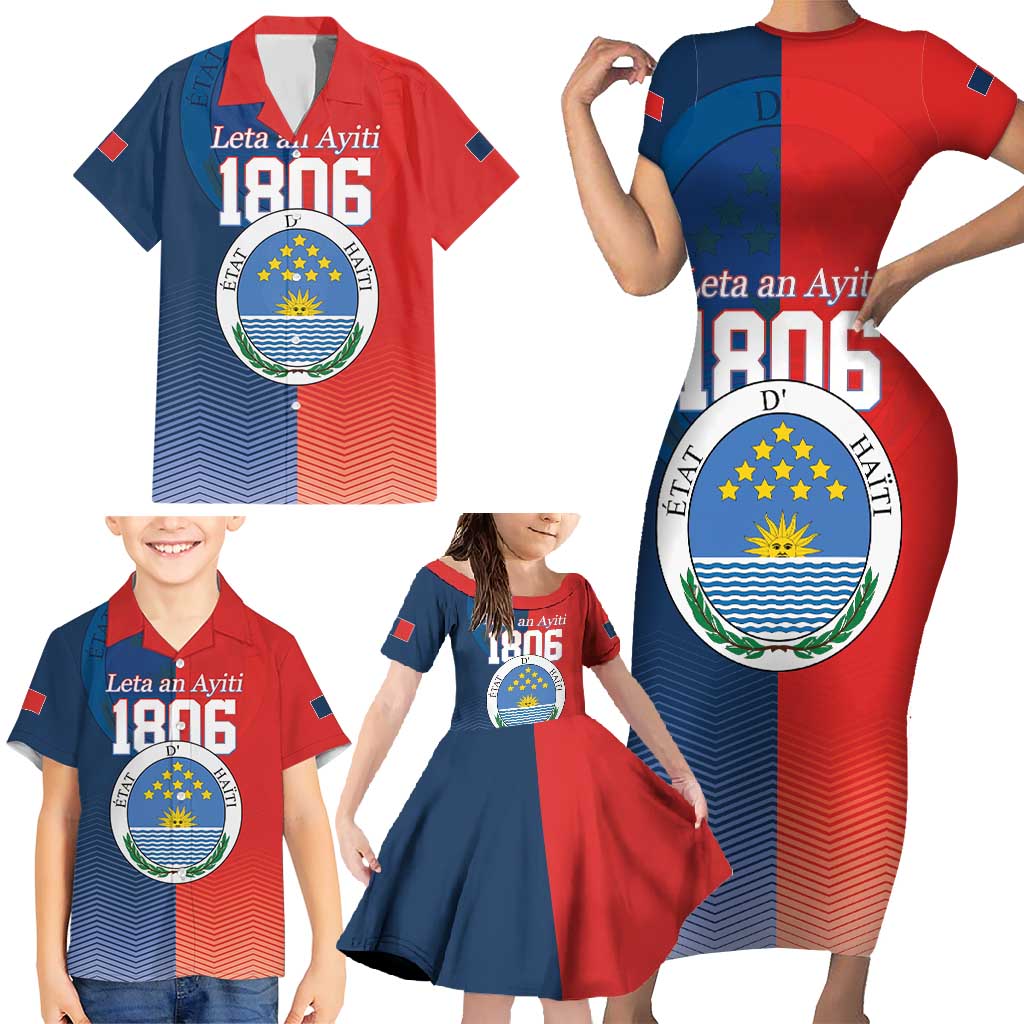 North Haiti State of Haiti Family Matching Short Sleeve Bodycon Dress and Hawaiian Shirt Leta an Ayiti 1806-1811
