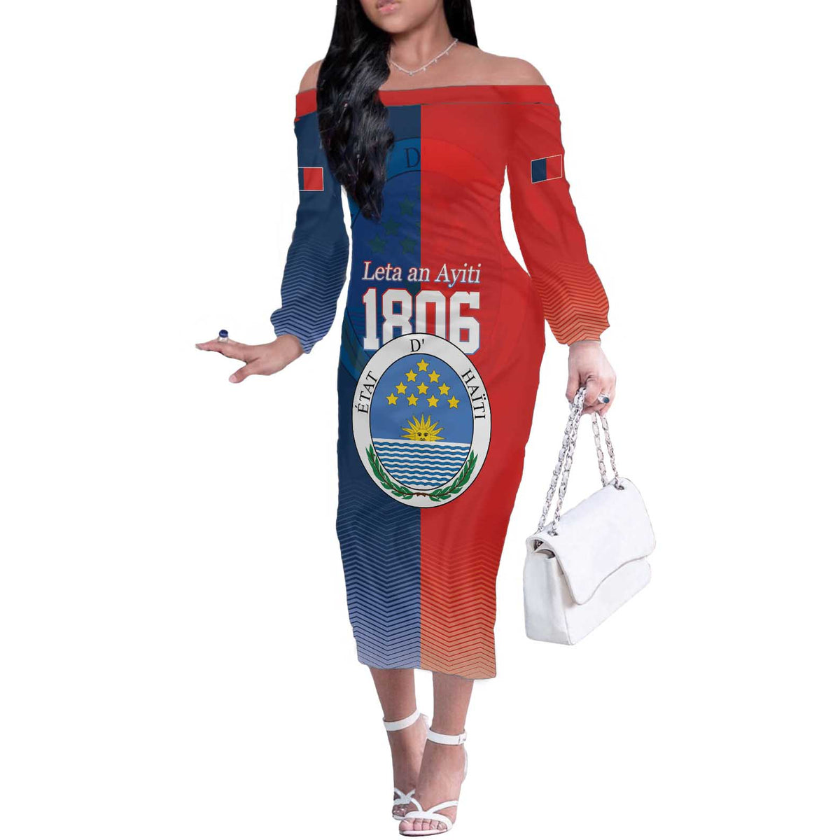North Haiti State of Haiti Off The Shoulder Long Sleeve Dress Leta an Ayiti 1806-1811