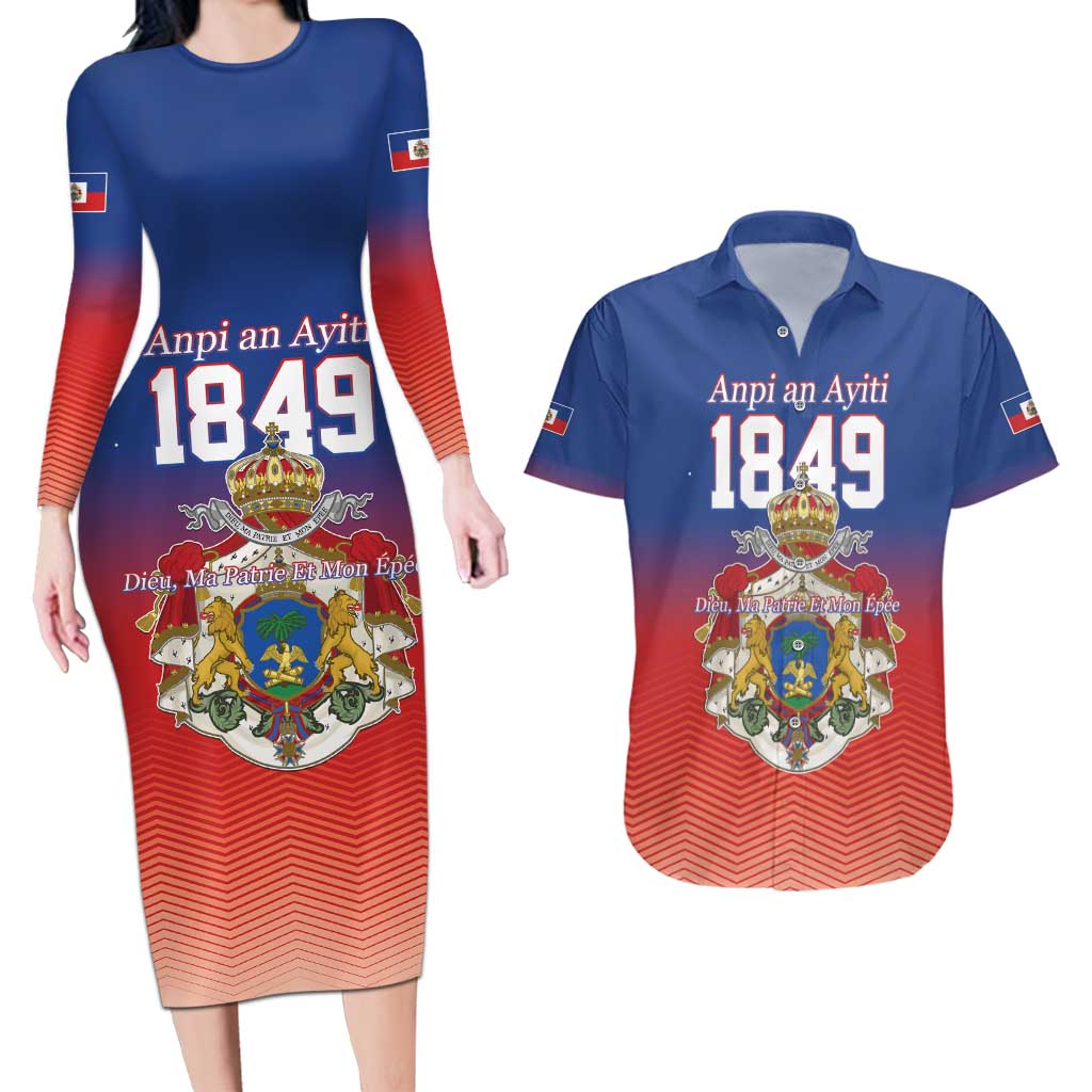 Personalized Haiti Second Empire Couples Matching Long Sleeve Bodycon Dress and Hawaiian Shirt Anpi an Ayiti 1849-1859