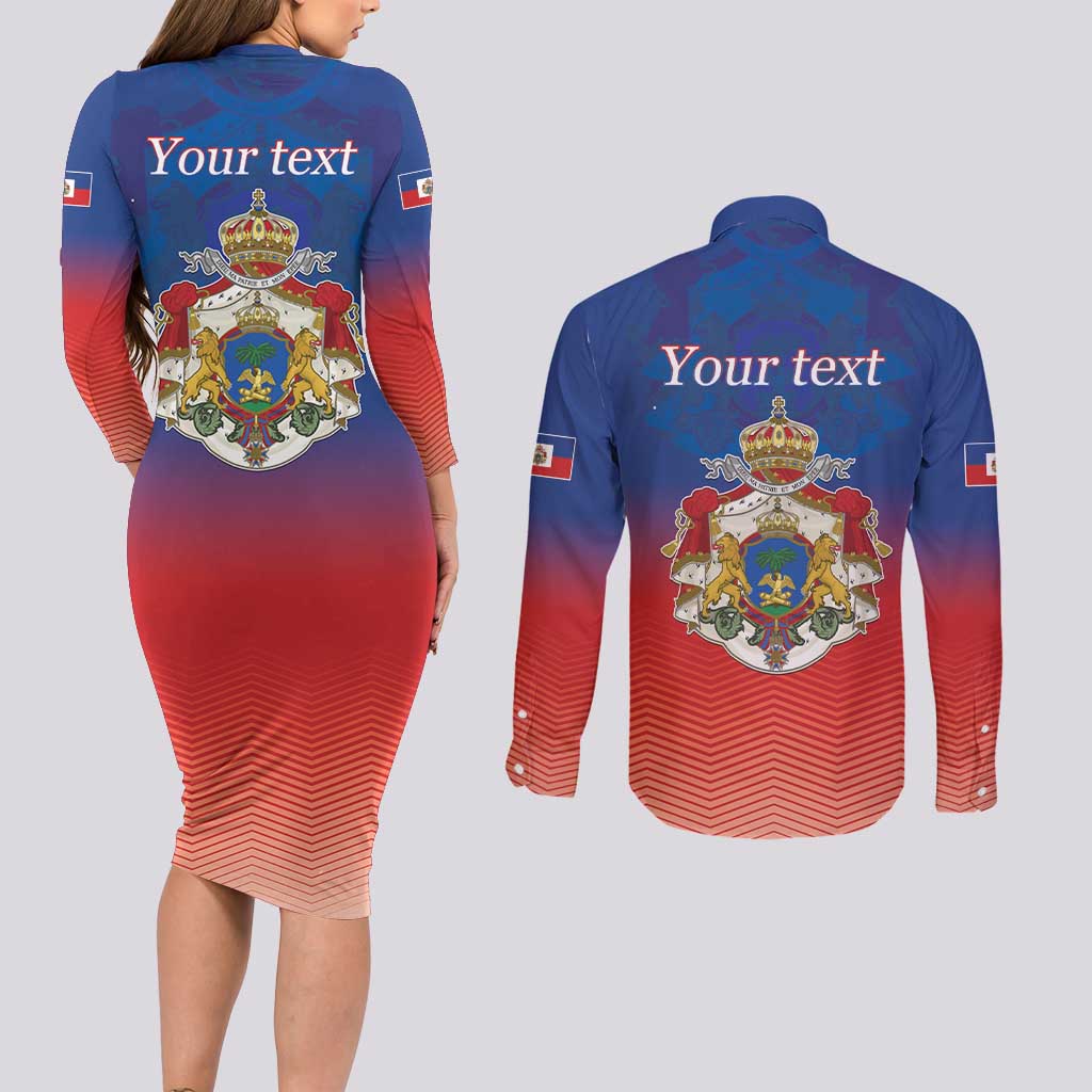 Personalized Haiti Second Empire Couples Matching Long Sleeve Bodycon Dress and Long Sleeve Button Shirt Anpi an Ayiti 1849-1859