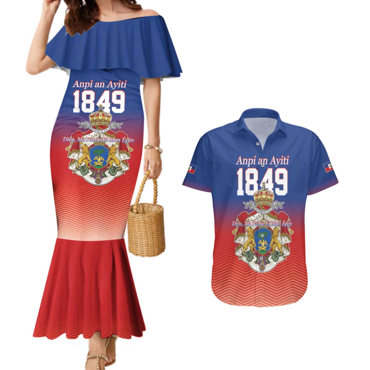 Personalized Haiti Second Empire Couples Matching Mermaid Dress and Hawaiian Shirt Anpi an Ayiti 1849-1859