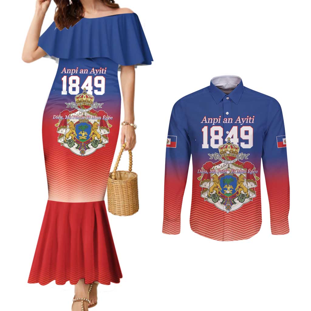 Personalized Haiti Second Empire Couples Matching Mermaid Dress and Long Sleeve Button Shirt Anpi an Ayiti 1849-1859