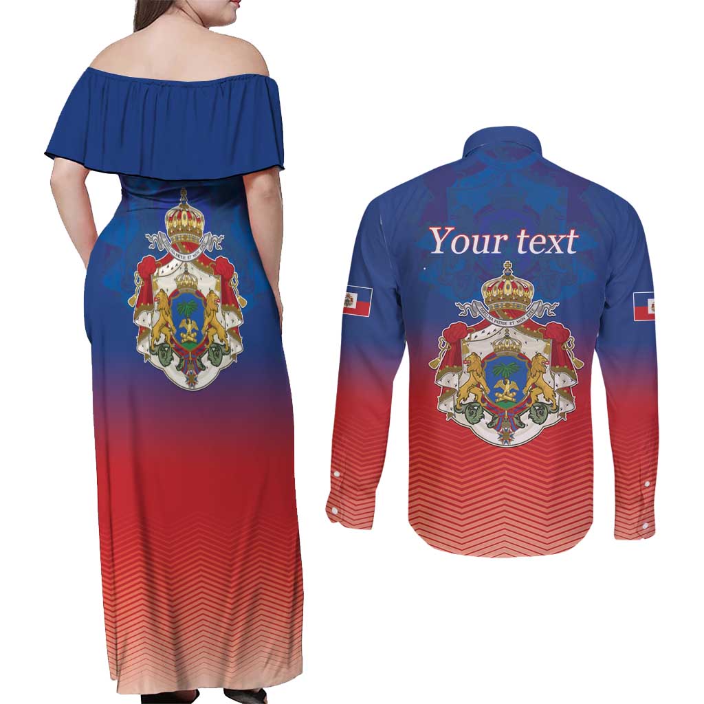 Personalized Haiti Second Empire Couples Matching Off Shoulder Maxi Dress and Long Sleeve Button Shirt Anpi an Ayiti 1849-1859