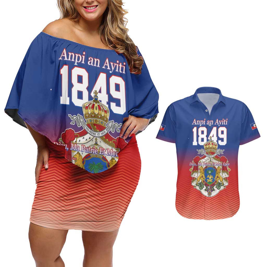 Personalized Haiti Second Empire Couples Matching Off Shoulder Short Dress and Hawaiian Shirt Anpi an Ayiti 1849-1859