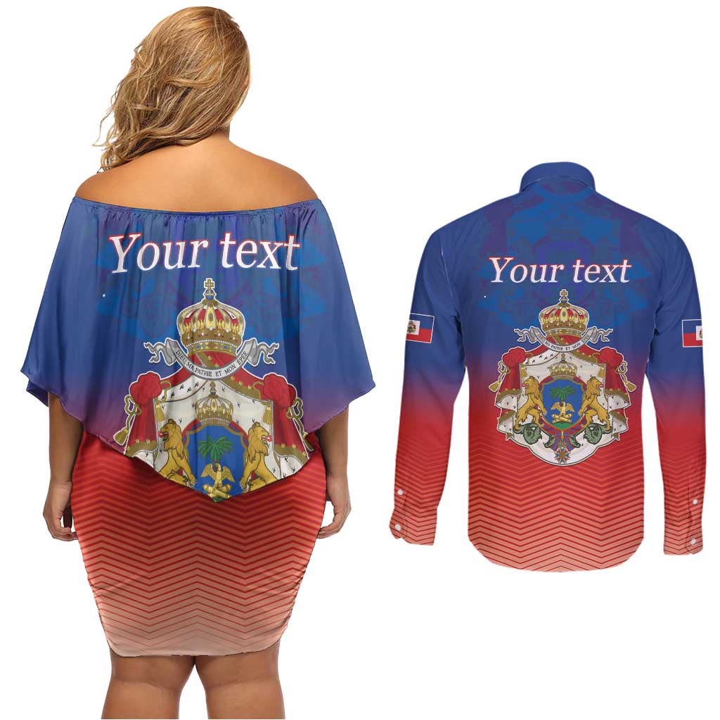 Personalized Haiti Second Empire Couples Matching Off Shoulder Short Dress and Long Sleeve Button Shirt Anpi an Ayiti 1849-1859