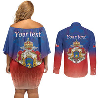 Personalized Haiti Second Empire Couples Matching Off Shoulder Short Dress and Long Sleeve Button Shirt Anpi an Ayiti 1849-1859