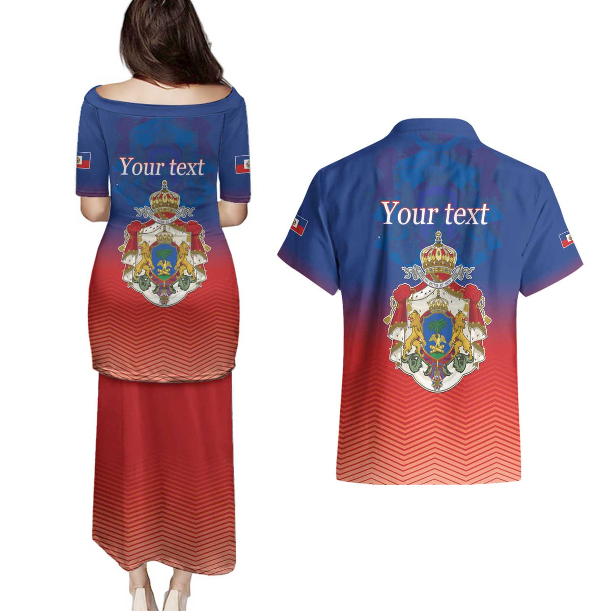 Personalized Haiti Second Empire Couples Matching Puletasi and Hawaiian Shirt Anpi an Ayiti 1849-1859
