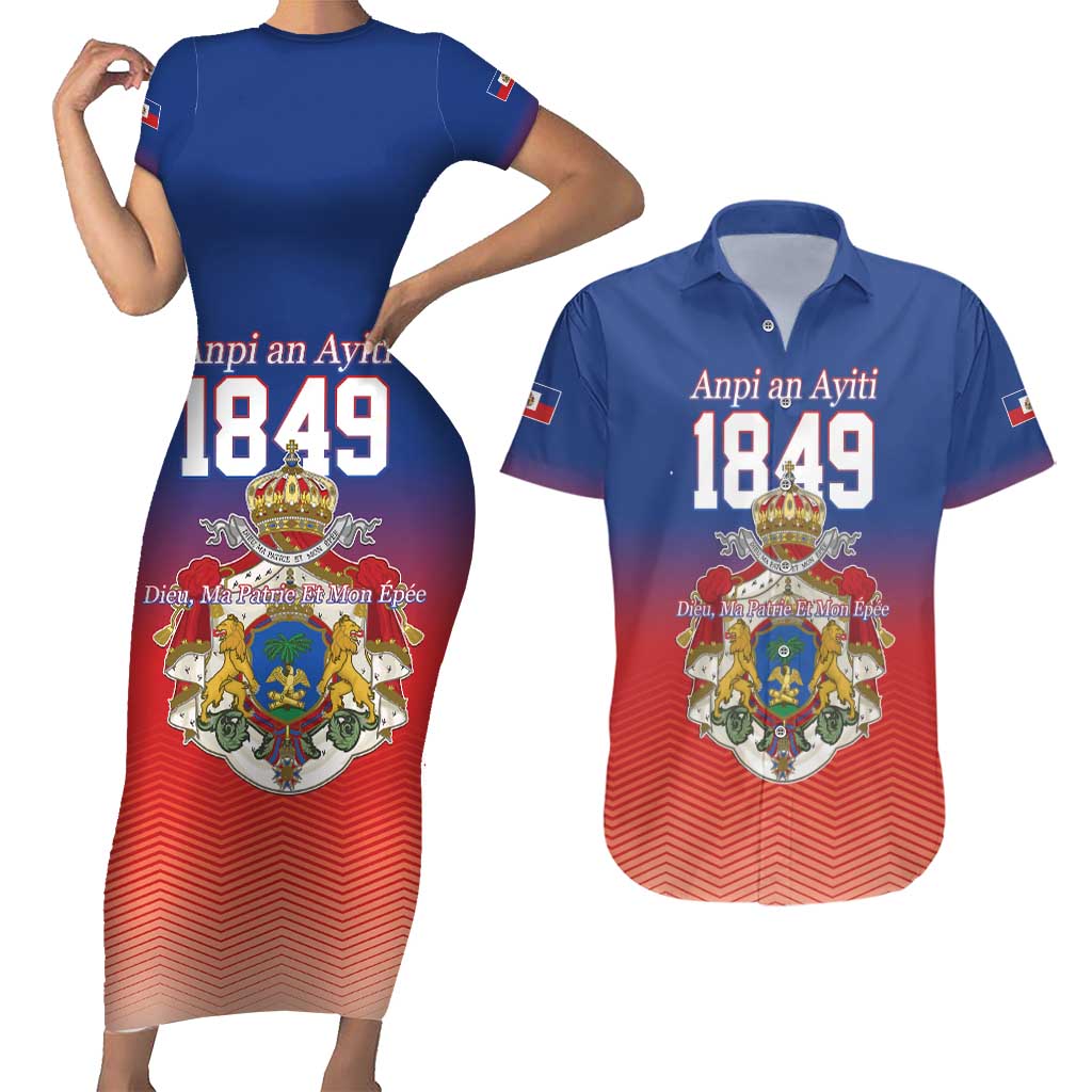 Personalized Haiti Second Empire Couples Matching Short Sleeve Bodycon Dress and Hawaiian Shirt Anpi an Ayiti 1849-1859