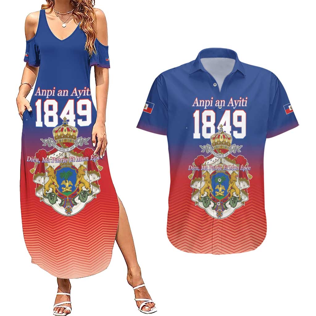 Personalized Haiti Second Empire Couples Matching Summer Maxi Dress and Hawaiian Shirt Anpi an Ayiti 1849-1859