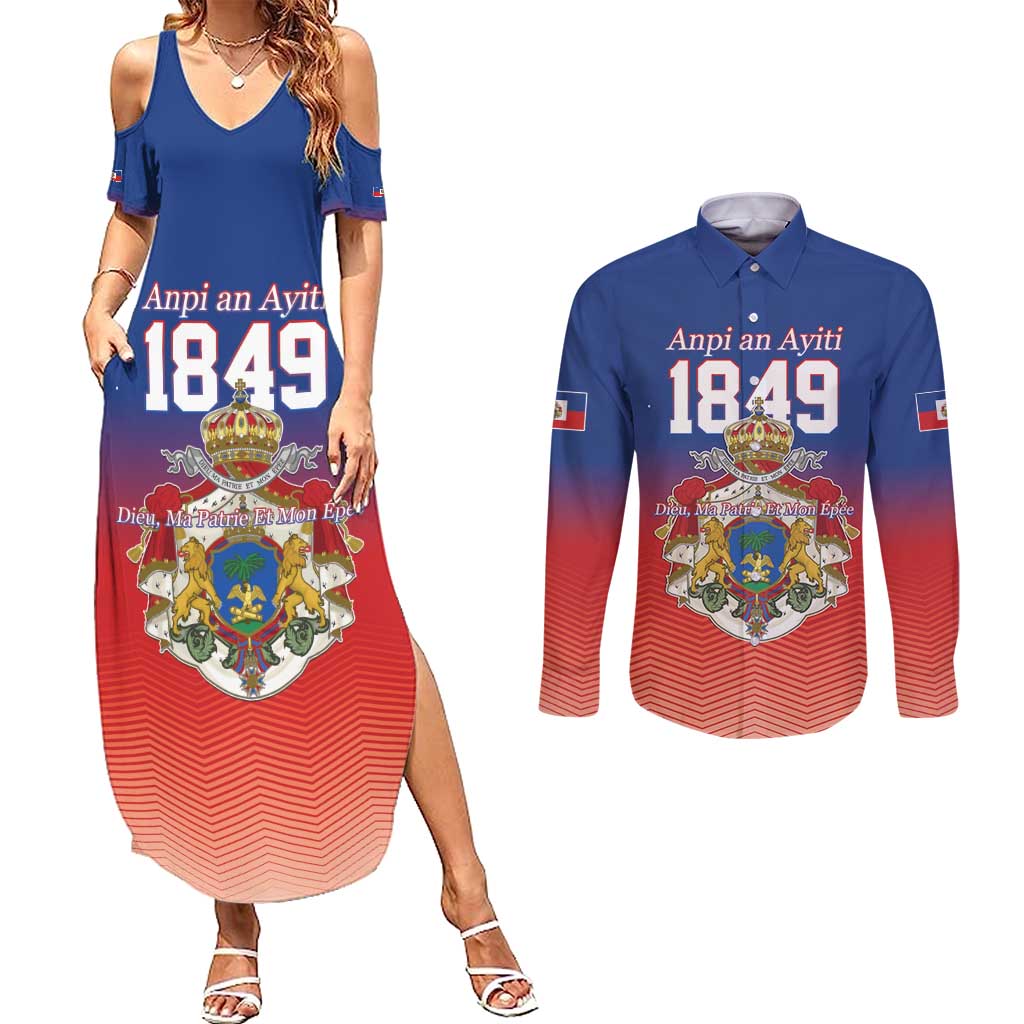Personalized Haiti Second Empire Couples Matching Summer Maxi Dress and Long Sleeve Button Shirt Anpi an Ayiti 1849-1859